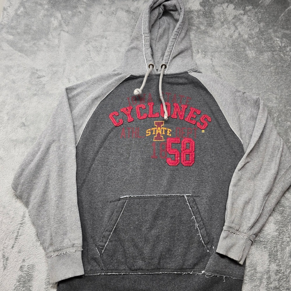J. America Vintage Iowa State Cyclones Hoodie Mens XXL Gray Raglan Sweatshirt